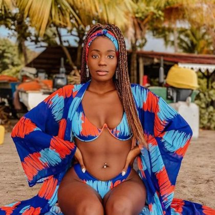 Blue & orange bikini with & matching long caftan