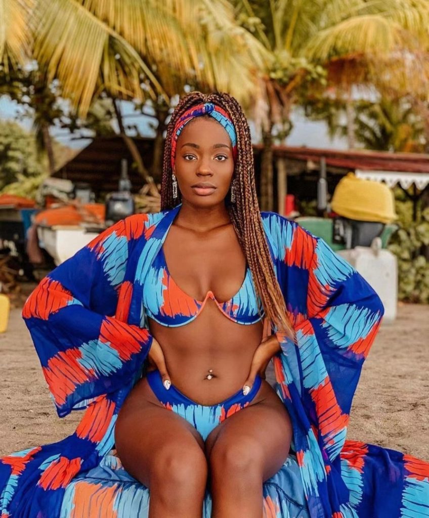 Blue & orange bikini with & matching long caftan