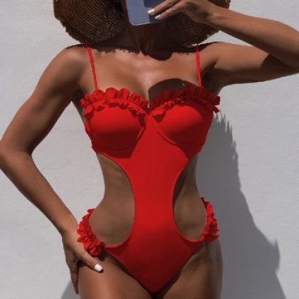 Retro multi color print monokini